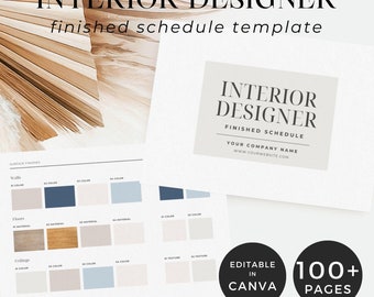 Plantilla de acabados para diseñadores de interiores, plantillas de presentación de diseño de interiores Canva, plantilla de accesorios y acabados, planificador de renovación de viviendas