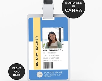 Cartão de Identificação para Professor de Ensino Domiciliar, Crachá de Identificação Editável, Modelo de Cartão de Identificação no Canva, Cartão de Identificação para Professor Imprimível, Crachá de Identificação para Professor, Etiquetas de Nome para Escola