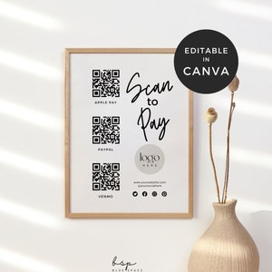 Bord marktbetaling, afdrukbaar QR-codebord Bedrijf met logo, ambachtelijk betalingsbord tonen, bord geaccepteerde betaling, scannen naar Paypal, Venmo