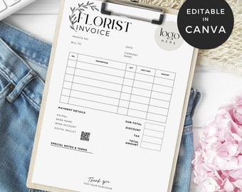 Florist Invoice, Small Business Invoice Customized, Flower Businesses, Marketing Templates Canva, Floral Invoice Template, Receipt Template