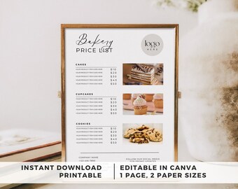 Bakery Price Sheet, Bakery Price Template, Bakery Menu Template, Cake Price List, Home Baking Business Pricing Sign, Cake Business Flyer
