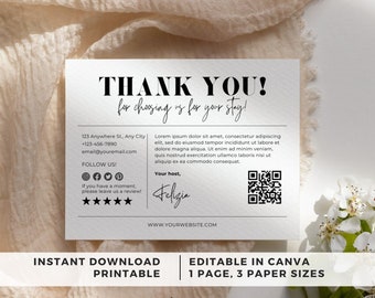 Airbnb Welcome Thank You Card, Airbnb Host Thank You Card, Vacation Rental Template, Real Estate Thank You Card Note, Guest House Sign, VRBO