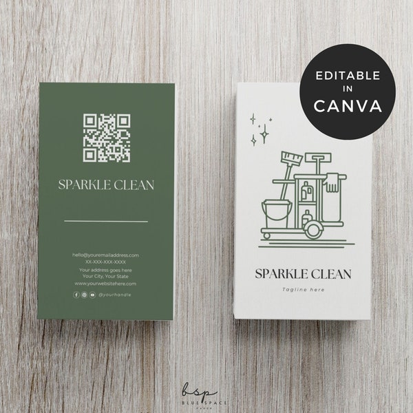 Digital Cleaning Business Card Template, Cleaning Company Business Cards, Business Cards for House Cleaning, Cleaning Services Business Card