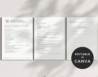 Service Agreement for Interior Designers Canva, Interior Design Service Agreement, Designer Business Agreement Contract, Client Contract