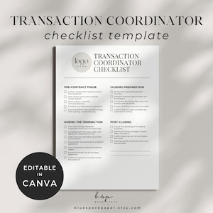 Transaction Coordinator Checklist, Real Estate Transaction Checklist, Task Tracker Template, Client Tracker, Realtor Transaction Checklist
