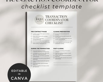 Transaction Coordinator Checklist, Real Estate Transaction Checklist, Task Tracker Template, Client Tracker, Realtor Transaction Checklist
