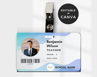 Editable ID Badge, ID Card Template Canva, Customize ID Card, Printable Teacher Id Card, Employee Id Badge, Homeschool Id Card Canva