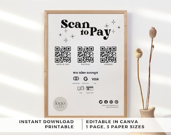 Forms of Payment Sign, Craft Show Payment Sign for Market, 3 QR Code Sign Business with Logo, Scan to Pay Sign Template, Vendor Display