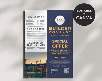 Business Flyer Construction, Contractor Flyer Template, Construction Company Marketing, Home Renovation, Handyman Flyer, DIY Flyer Template