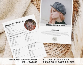 Fashion Model Resume, Fashion Resume Template, Model Portfolio Canva Template, Model Comp Card, Zed Card, Professional Model Resume CV