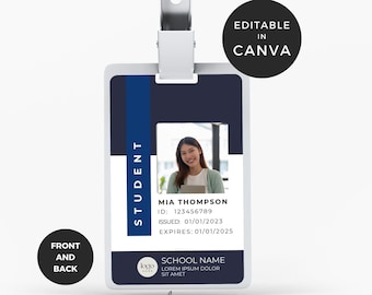 ID Card Template Canva, Editable Id Badge, College Student Id Card, School Name Badge with Logo, Homeschool ID Card, ID Badge Template