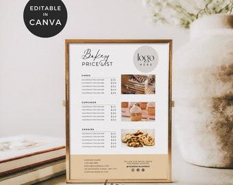 Bakery Price Template, Bakery Menu Template, Bakery Price List Canva, Home Baking Business Pricing Sign, Cake Business Flyer, Bakery Shop