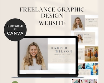 Plantilla de sitio web para un profesional independiente, plantilla de sitio web de portafolio de diseño gráfico, asistente virtual de plantilla de sitio web de Canva, página de destino Canva