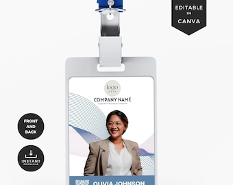 Editable ID Badge, ID Card Template Canva, Customize ID Card, Printable Teacher Id Card, Employee Id Badge, Corporate Identity Template