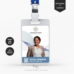 Bewerkbare ID-badge, ID-kaartsjabloon Canva, ID-kaart aanpassen, Afdrukbare ID-kaart voor leraar, ID-badge werknemer, Sjabloon huisstijl