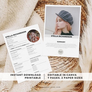 Currículum vitae de modelo de moda, plantilla de currículum de moda, plantilla Canva de cartera de modelos, tarjeta de compensación de modelo, tarjeta Zed, currículum vitae de modelo profesional
