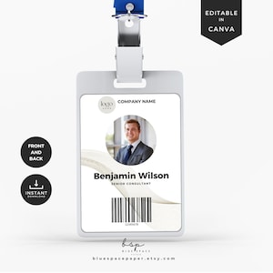 Sjabloon ID-kaart Canva, Huisstijlsjabloon, Bewerkbare ID-kaart, ID-badge aanpassen, Afdrukbare ID-kaart leraar, ID-badge werknemer, ID-badge werknemer