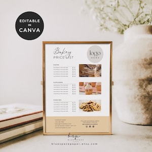 Bäckerei Preisvorlage, Bäckerei Menü Vorlage, Bäckerei Preisliste Canva, Home Baking Business Preisschild, Kuchen Business Flyer, Bäckerei Shop