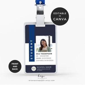 ID-Kartenvorlage Canva, bearbeitbares Id-Abzeichen, College-Studenten-ID-Karte, Schulnamen-Abzeichen mit Logo, Homeschool-ID-Karte, ID-Abzeichen-Vorlage