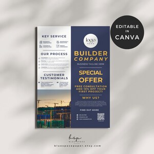 Construção de folheto de negócios, modelo de folheto de empreiteiro, marketing de empresa de construção, reforma de casa, folheto de faz-tudo, modelo de folheto DIY