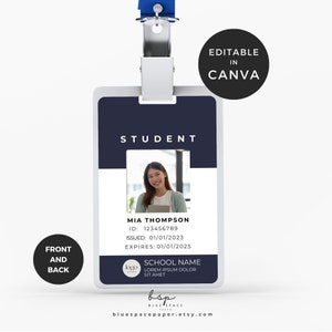 College Studenten ID-Kartenvorlage Canva, bearbeitbares ID-Abzeichen, Anpassen der ID-Karte, druckbare Schul-ID-Abzeichenvorlage, Homeschool-ID-Karte Canva