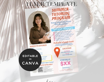Summer Tutoring Flyer Canva, Math Tutoring Service Brochure, Private Tutor Flyer, Online Tutoring Business, Middle School Tutor Template