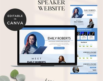 Website Templates for Speaker, Podcast Landing Page, Life Coach Website Template Canva, Bold Podcast Marketing, Keynote Speaker Template