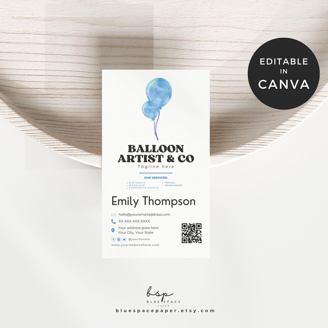 Business Card for Balloon Artist, QR Code Business Card, Balloon Decor ...