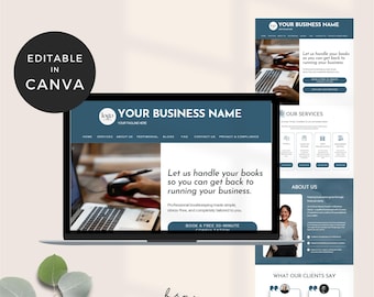 Bookkeeping Canva Website, Bookkeeper Website Template, Canva Website Template Accountant, Tax Website Landing Page, One Page Website