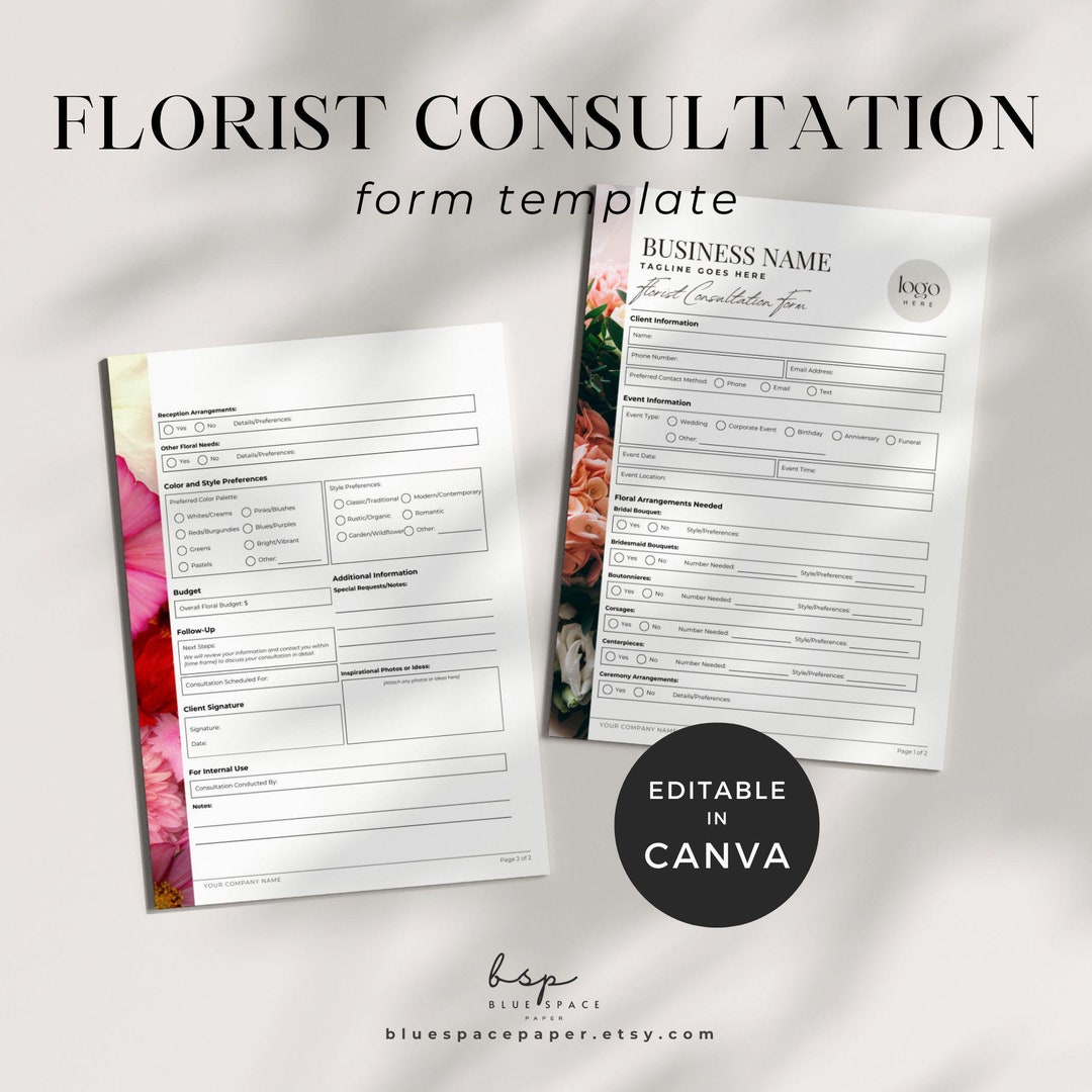 Florist Consultation Template, Florist Business Template Canva, Client