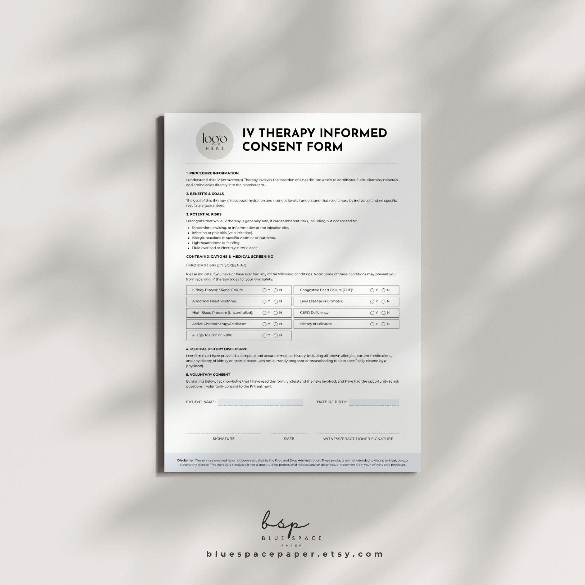 Iv Consent Form Consent Form for IV Vitamin Therapy, Intravenous Therapy Form Template ...