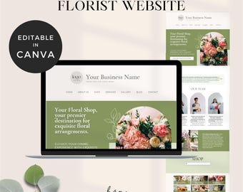 Sjabloonwebsite bloemist, web bloemenwinkel, bestemmingspagina voor kleine bedrijven, websitesjabloon voor één pagina canva, websitesjabloon bruiloftbloemist