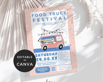 Food Truck Flyer Canva, Community Event Flyer Template, Food Truck Festival Flyer, Neighborhood Block Party Flyer, Street Party Invitation