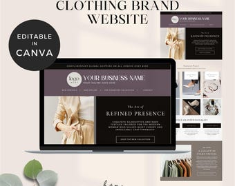 Clothing Brand Website Template Canva, Clothing Boutique Website, Fashion Brand Landing Page, Luxury Cloth Website, Small Business Branding