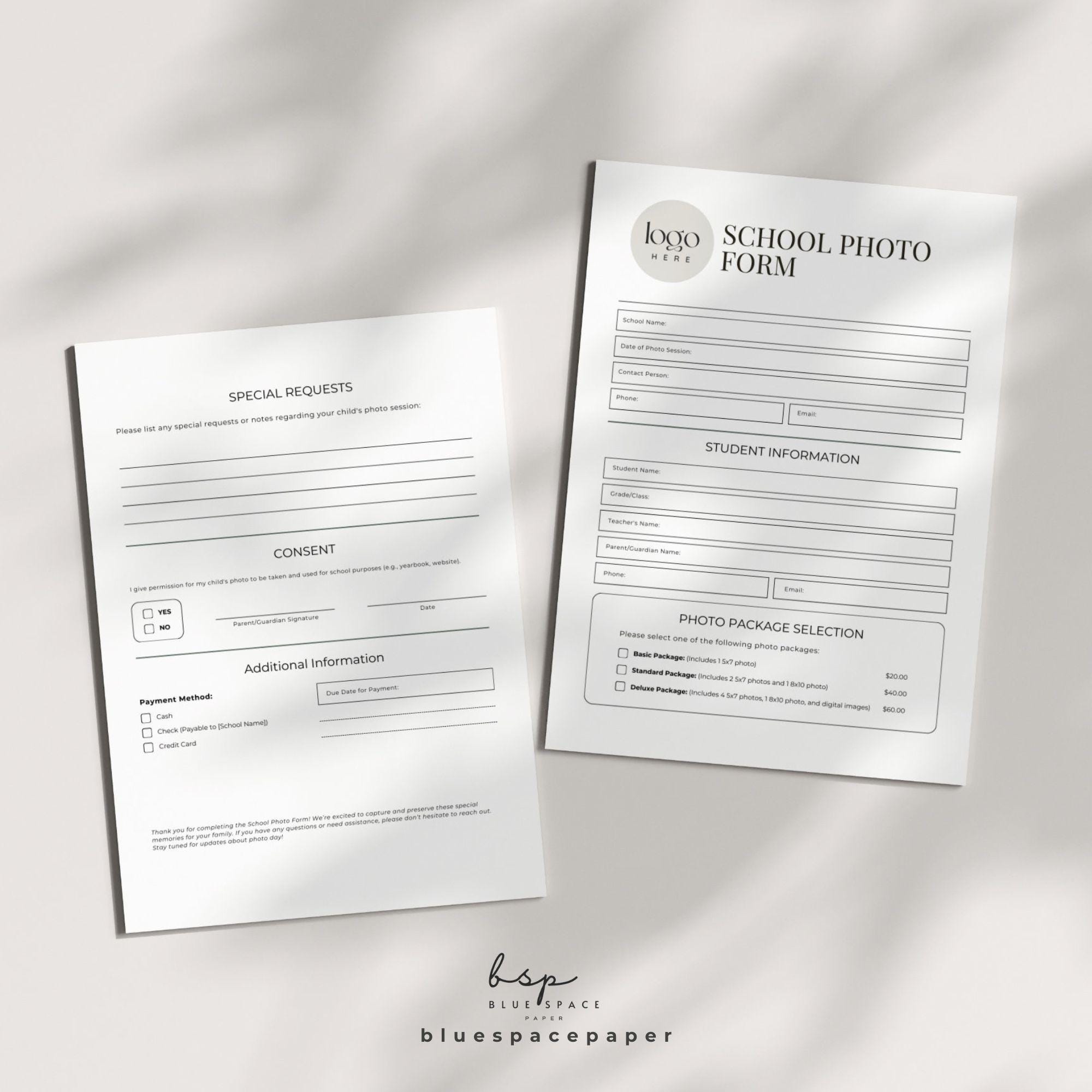 School Photo Form, School Photography Order Form, Sports Photography ...