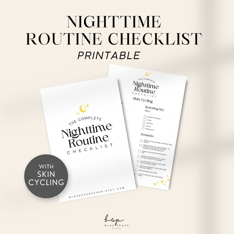 Nighttime Routine Checklist Printable, Skincare Routine Tracker, Woman ...