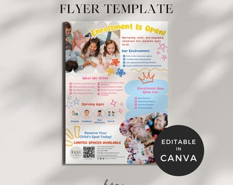 Child Care Enrollment Flyer, Preschool Enrollment Flyers Pastel, Daycare Center Template, Childcare Business Template, Kindergarten Brochure