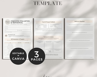 Coach Testimonial, Business Coaching Templates Canva, Life Coach Evaluation and Reflections Feedback Form, Client Feedback Survey Template