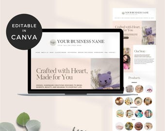 Canva Website Template Handmade Business, Craft Shop Website Template, Small Business Landing Page, Entrepreneur Website, One Page Website