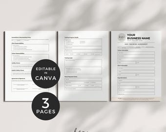 Dog Training Agreement, Pet Service Contract Template, Client Intake Form, Dog Sitting Business Contract, Dog Trainer Form, Puppy Training