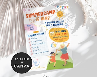 Summer Camp Daycare Flyer, Kids Summer Camp Template, School Event Flyer, Preschool Camping Activities, Summer Festival Brochure Leaflet