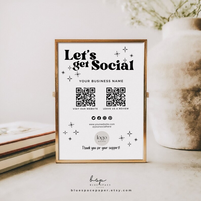 Connecte Sign Lets Get Social Printable Sign, Follow Us on Social Sign QR Code ...