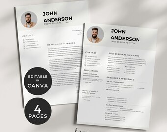 Project Manager Resume, Program Management Resume Minimalist, Professional CV Resume and Cover Letter Bundle Template Canva, PMO Resume