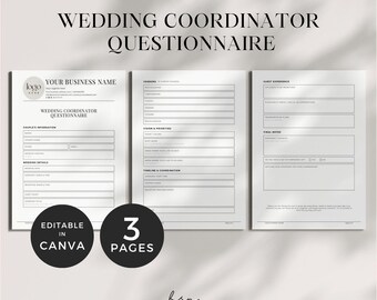 Wedding Coordinator Questionnaire, Wedding Client Onboarding Template, Wedding Planner Questionnaire for Client Guide, Wedding Questions