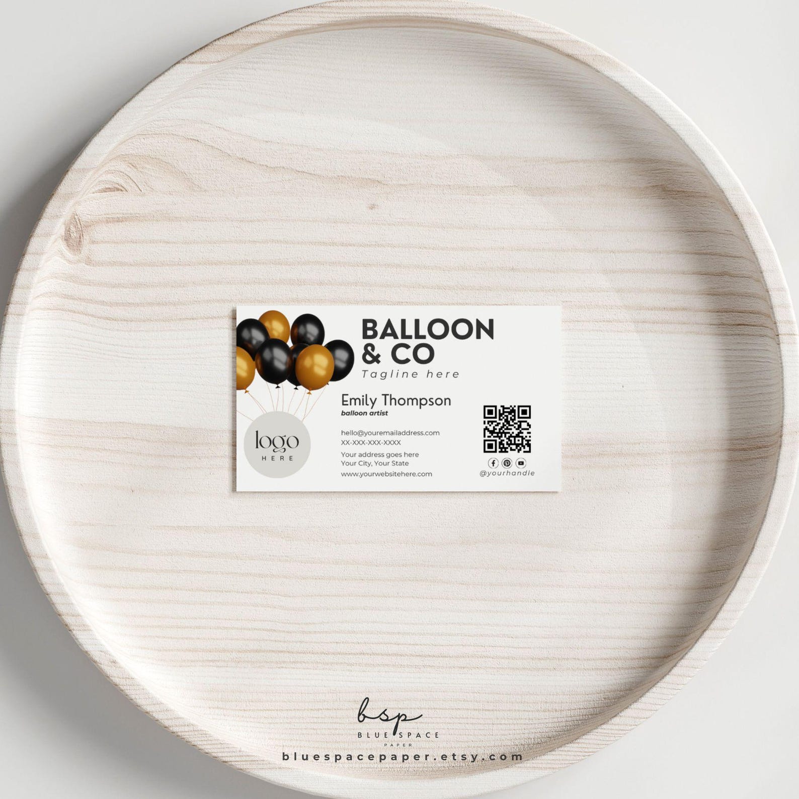 Balloon Business Card Template, QR Code Business Card, Balloon Decor ...