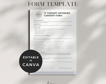 Consent Form for IV Vitamin Therapy, Intravenous Therapy Form Template, IV Vitamin Therapy Informed Consent Form, IV Drip Business Canva