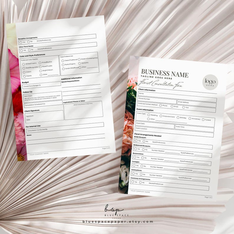 Florist Consultation Template, Florist Business Template Canva, Client