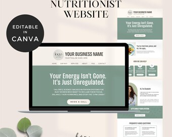 Nutritionist Website, Nutrition Coach Canva Website Template, Professional Health Coach Landing Page, Fitness Wellness Nutrition Template