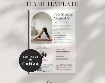 Pilates Class Flyer, Yoga Studio Templates, Pilates Instructor Business, Yoga Retreat Brochure, Fitness and Wellness Marketing Flyer Canva
