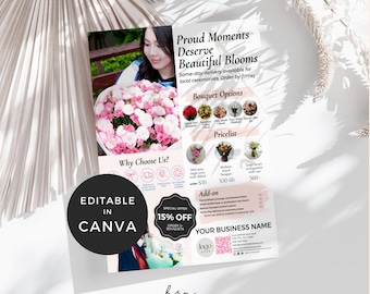 Graduation Bouquet Flyer, Florist Price List for Graduation, Flower Bouquet Prom Graduation Flyer, Florist Business Booking Leaflet Template